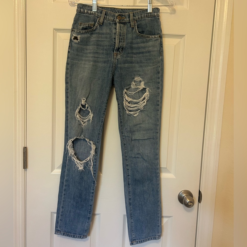 Carmar Blue Straight Leg Distressed Jeans